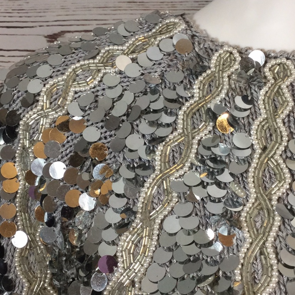 Vintage Nannell Silver Sequin Hand Knitted Sweater - Picture 2 of 7